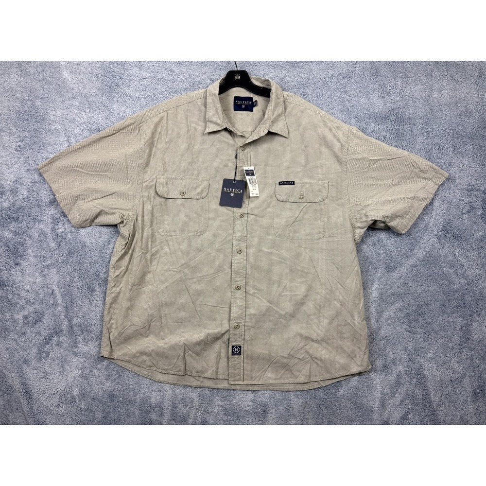 Nautica Mens XXL Grey Gingham Short Sleeve Button Down Shirt OW1441 Cotton New